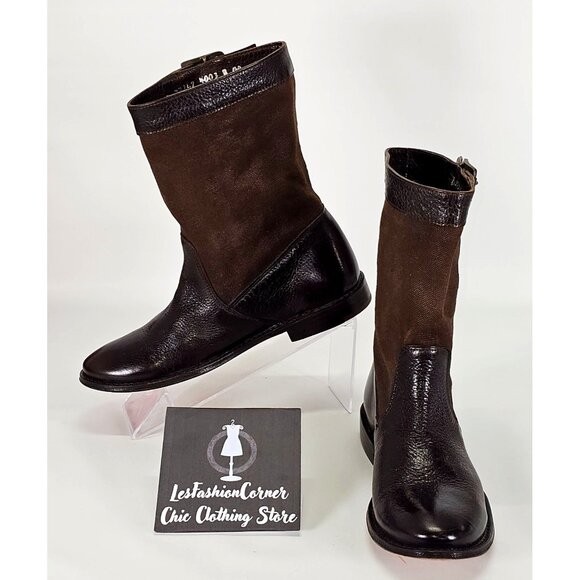 Frye Shoes - NWOB FRYE Women's Brown Leather/Canvas Shaft Buckle Ankle Boots Size 5.5 1888